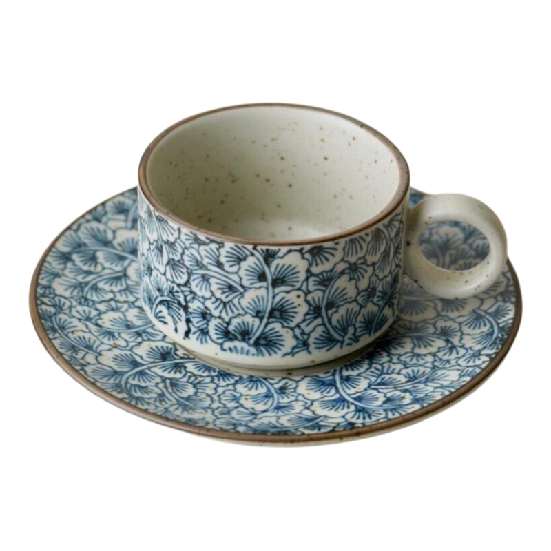 手作粗陶青花银杏餐具