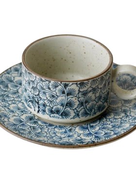 手作粗陶青花银杏餐具