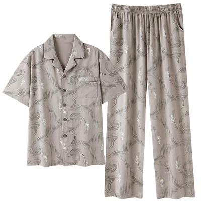 睡衣男士夏季纯棉短袖长裤家居服