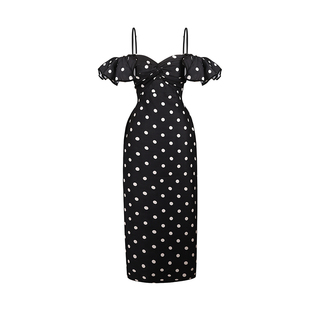 Mummy Cat 下蛋喵【球花】优雅复古黑白波点抹胸丰胯生日礼服长裙