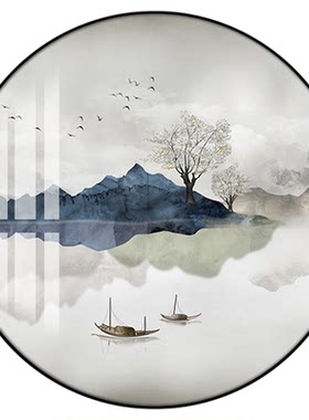 新中式入户玄关装饰画灯画圆形