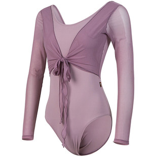 小茉莉长袖体操服女生假两件外搭纱衣显瘦芭蕾舞练功服形体服基训