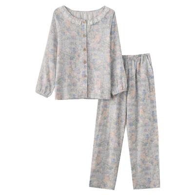 女纯棉纱布甜美花边春夏家居服