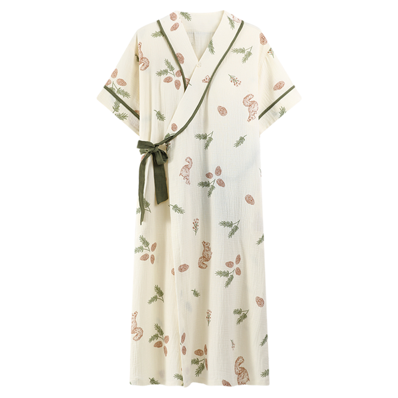 夏季开衫和服短袖睡袍女自带胸垫