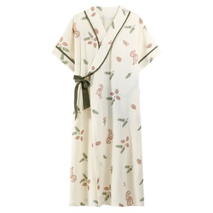夏季开衫和服短袖睡袍女自带胸垫日系睡裙家居服云朵棉可外穿薄款