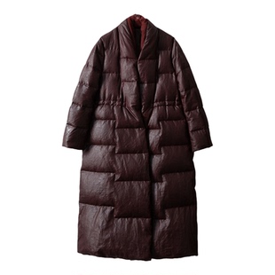 一丝牵老料红云纱90白鹅绒中长款羽绒服100%桑蚕丝防风保暖外套冬