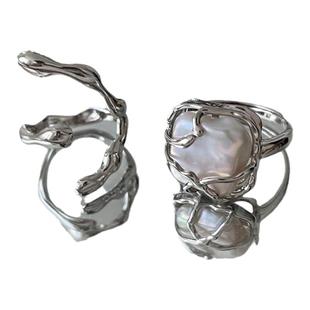 个性C型戒指女小众设计复古时尚开口指环可调节食指戒轻奢高级感