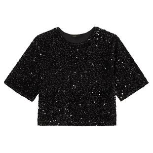 季末7折Maje2025秋冬款女装法式气质黑色圆领亮片短袖针织上衣