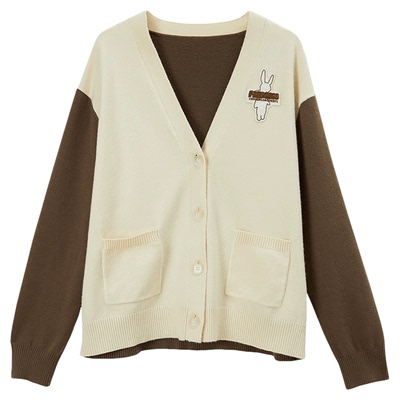 学院风休闲V领开衫撞色针织外套