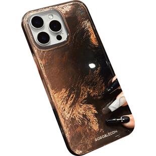 原创高级感小众棕色鎏金色适用iPhone16promax苹果15pro手机壳13Pro新款17女款14pm防摔保护套大孔渐变十六ip