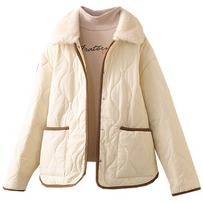 秋冬大码200斤夹棉带毛领棉衣