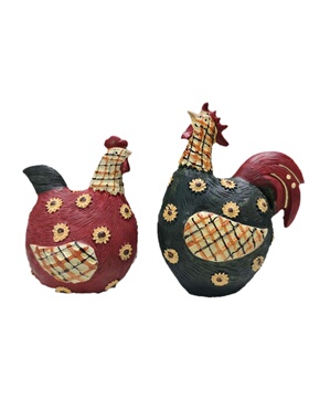 美式田园乡村网格花纹对鸡装饰