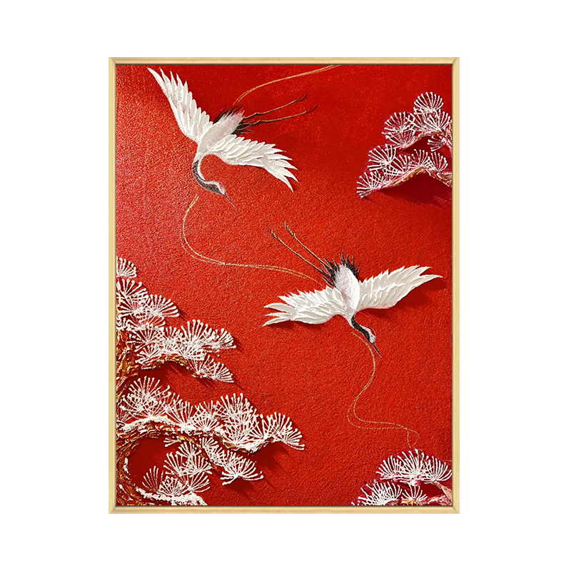 仙鹤中国风立体肌理画石英砂diy手工绘全套材料包数字油画装饰画