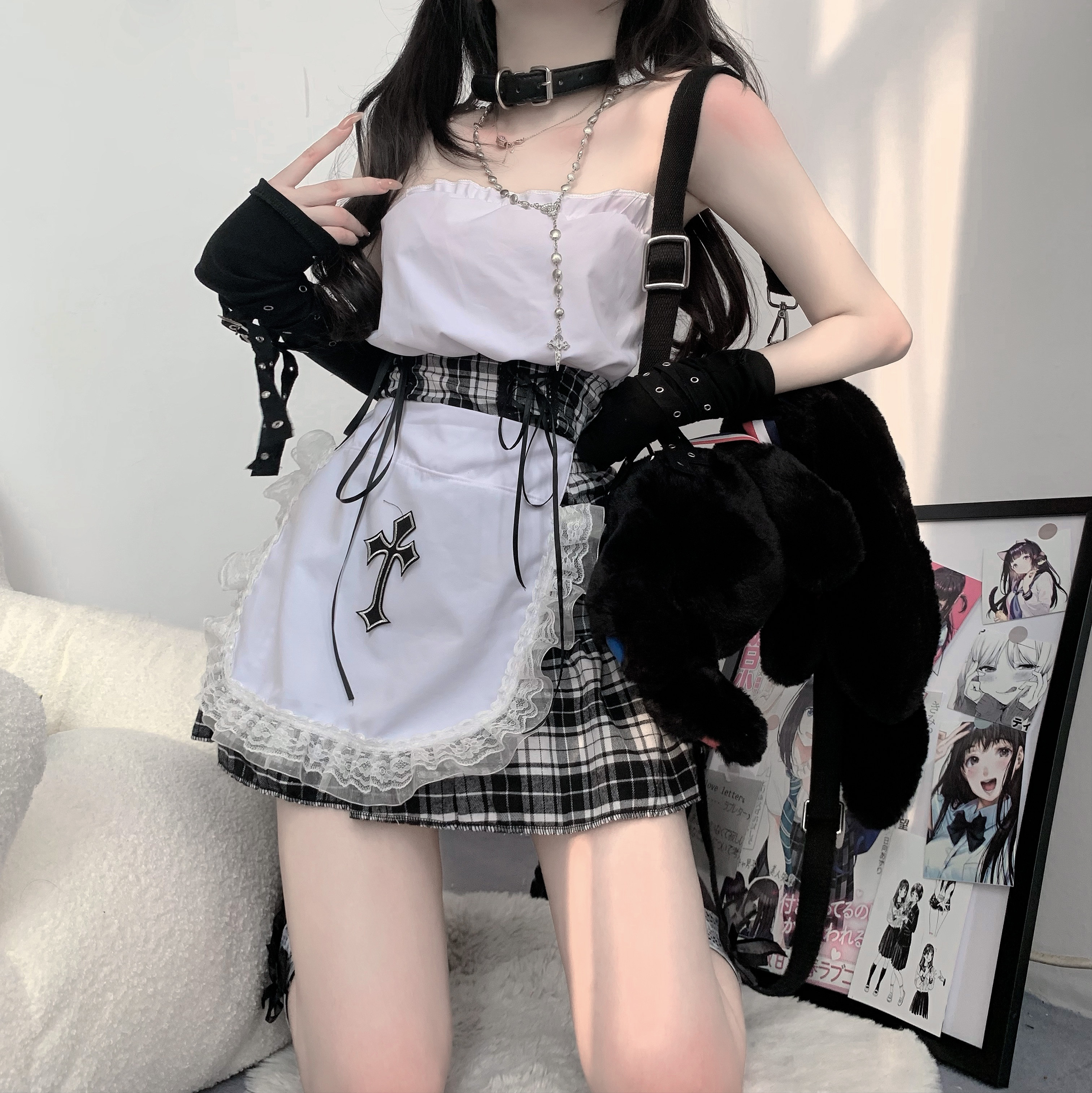 二次元女佣「十字架女仆」日系少女可爱萌妹分体朋克y2k女仆装