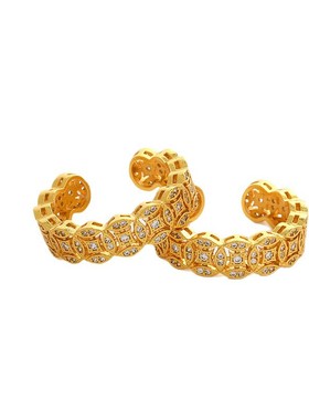 新款中古金色满钻五帝钱戒指镂空精致小众高级感钱多多指环开口戒