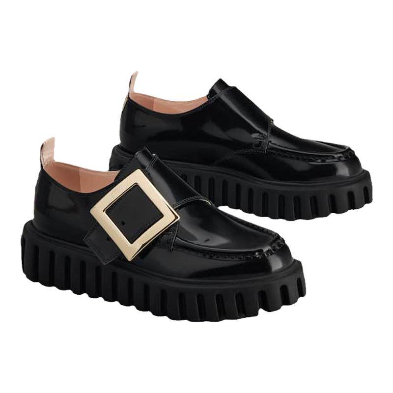 Roger Vivier/罗杰·维维亚女鞋漆皮鞋面带钻扣的横带设计乐福鞋