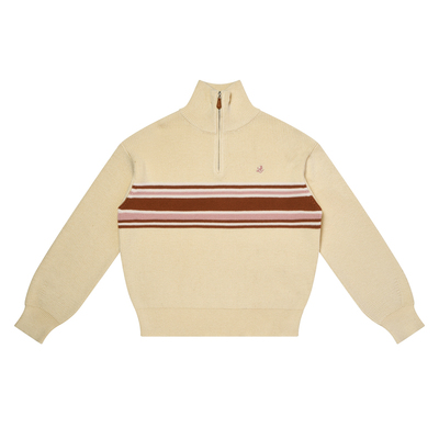 LLANO半高甜美拉链条纹毛衣