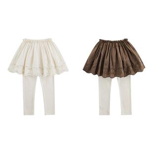 幼悠女童蕾丝裙摆假两件打底裤2025春季亲肤软弹木耳花边休闲裤子