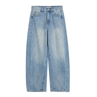 REMOULD 26新款解构剪裁毛边拼接中腰弯刀裤复古洗水宽松牛仔女裤