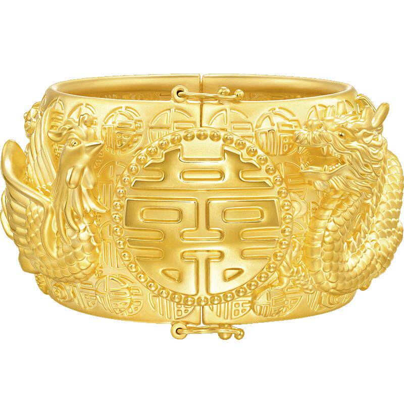 周生生足金生生有囍黄金龙凤手镯婚嫁结婚礼物嫁妆五金镯子94454K