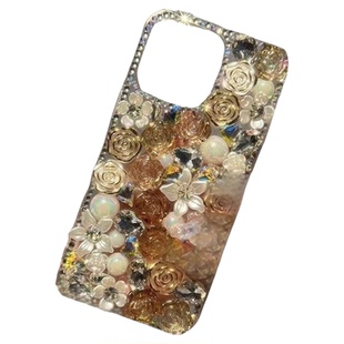 Diamond Rose Flower Case For iPhone 16 15 17 13 14 Pro Max Crystal Rhinestone Glitter DIY Back Cover