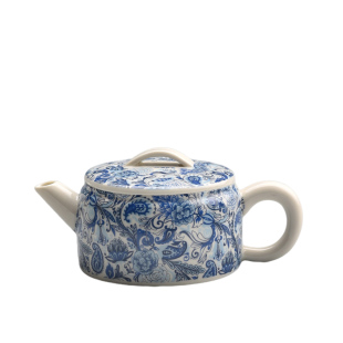 陶迷青花汉瓦茶壶高温釉上贴花壶复古中式泡茶高档茶具草木灰单壶