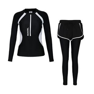 B.Duck分体泳衣女长袖防晒显瘦遮肉保守大码冲浪潜水游泳水母服