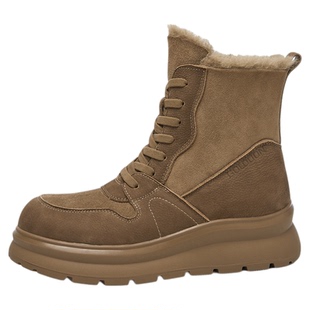 金利来女鞋2025秋冬新款增高厚底马丁靴女加绒保暖皮毛一体休闲靴