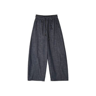 超jue肤感！~亚麻仿牛仔阔腿休闲裤女2026新款宽松百搭松弛感长裤