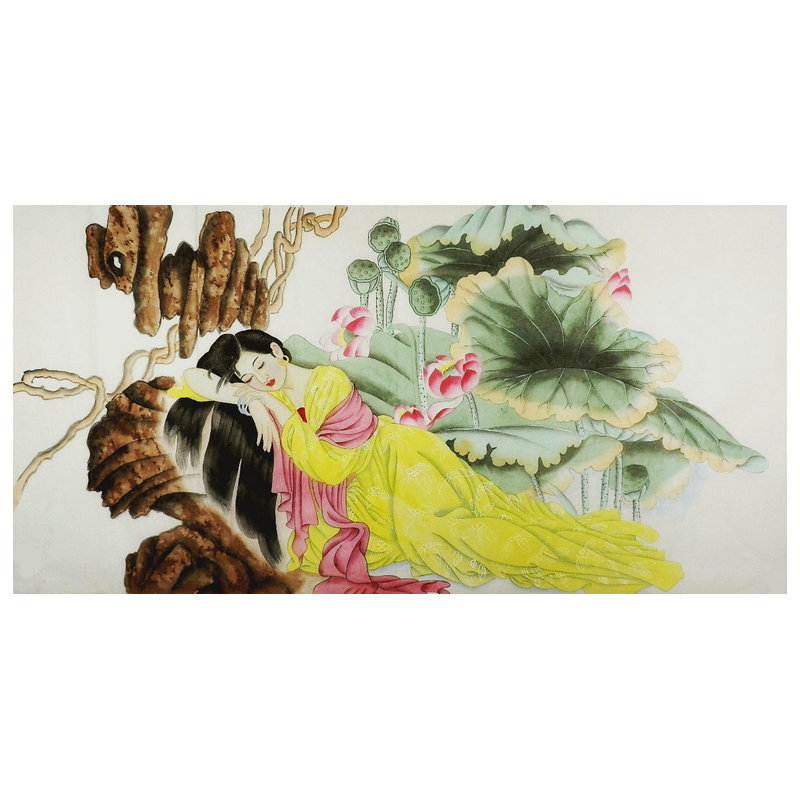 纯手绘国画工笔画仕女装饰画作业