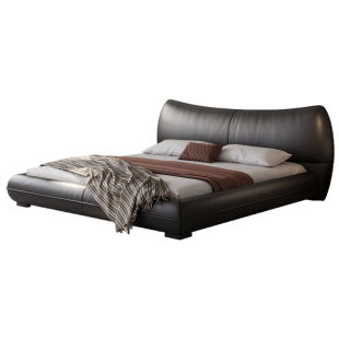 法莎蒂真皮床意式极简香奈尔床轻奢现代简约牛角大气黑色床软包床