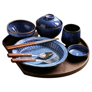 一人食餐具碗筷套装单人一套家用碗盘陶瓷碗具分餐碗盘子汤碗碟盘