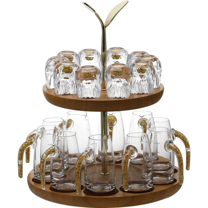 金箔白酒杯套装刻度分酒器杯架