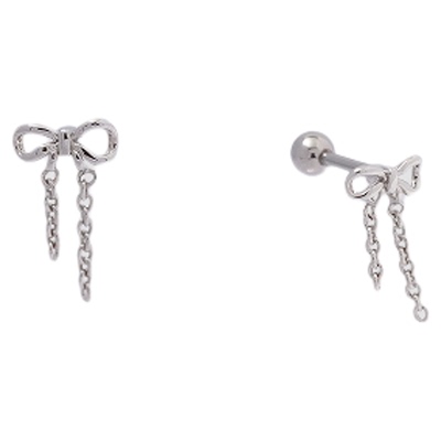 韩国原版2025新品蝴蝶结短流苏小巧耳骨钉弯杆ROOK钛合金杆F-136