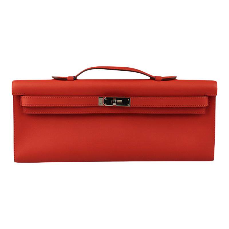 【自营】中古9新HERMES(爱马仕)KELLY CUT橙红色SWIFT皮手提包