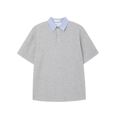 FFMR 2025夏季假两件设计翻领T恤休闲宽松百搭透气短袖上衣男