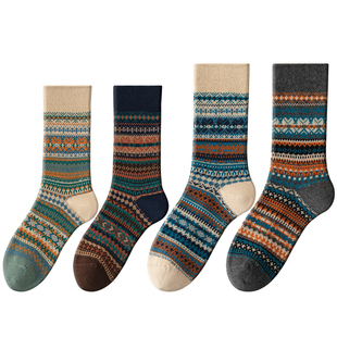 情侣中筒袜秋冬男女款费尔岛美式复古民族风配马丁靴纯棉抗菌长袜