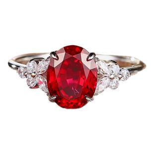 【SOOMI焰影】红宝石戒指2.5ct培育鸽血红彩宝女戒925银椭圆款