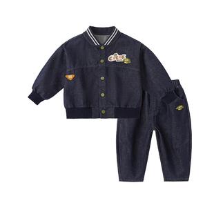 jellybaby男童牛仔套装宝宝春季两件套5岁儿童时髦帅气男大童衣服