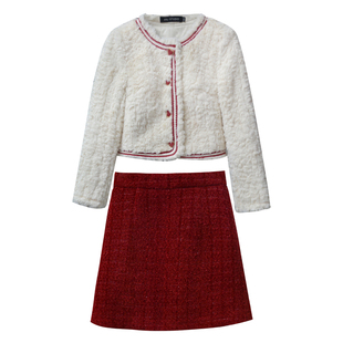 【奶芙草莓】小娜椒小个子冬季减龄洋气毛毛外套短款半身裙套装女