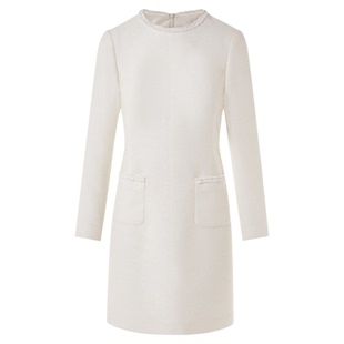 朗姿2026年春季新款白色修身小香风优雅连衣裙法式高级感女士