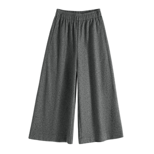 灰色毛呢七分阔腿裤女秋冬季加厚2026新款羊毛休闲矮个子八分裤子