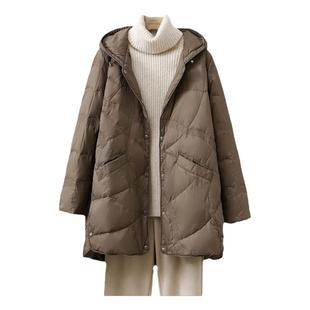 2024新款祥云羽绒服连帽女中长款轻薄立领宽松白鸭绒秋冬轻便外套