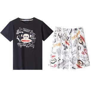 大嘴猴睡衣男士夏季薄款情侣纯棉短袖家居服套装夏天甜美睡裙女