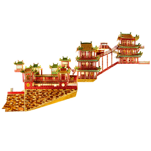 拼界王国悬空寺3D立体金属拼图办公桌玫瑰金相框摆台手工拼装模型
