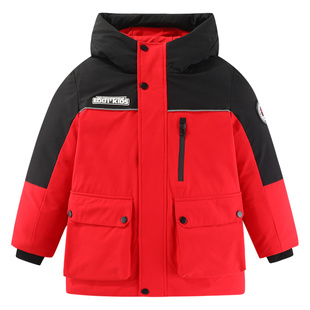 雪中飞儿童羽绒服2025年工装中长款男女童中大童撞色连帽保暖外套