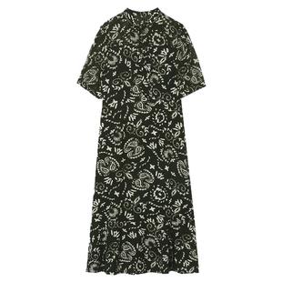 Outlets专柜撤柜正品 ZW夏装2025新款素雅通勤中长裙五分袖连衣裙