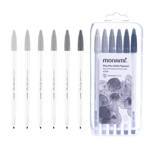 monami慕那美勾线笔黑灰色3000水性笔美术绘画手绘耐水性不易晕染