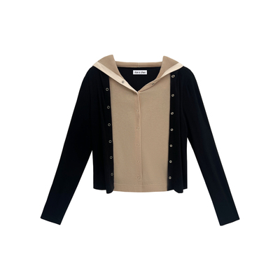 DUEECHEN假两件连帽针织开衫