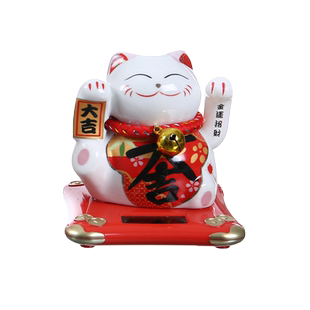 太阳能陶瓷招财猫汽车仪表台小摆件车载家居卡通自动摇手猫装饰品